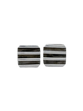 11.7 Gram Vintage Sterling Silver 925 Striped Ridged Square Stud Earrings
